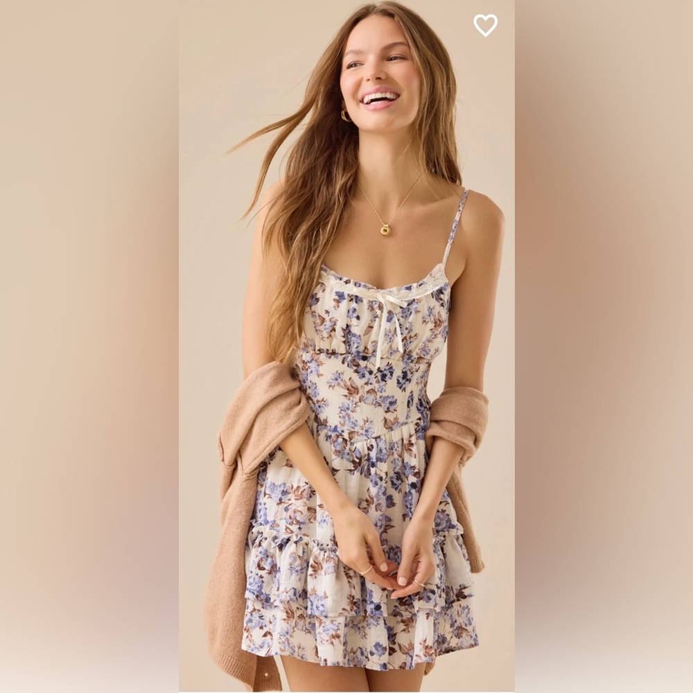 ALTAR’D STATE Floral White and Blue Women's Mini Dress. Beautiful. NEW with tags